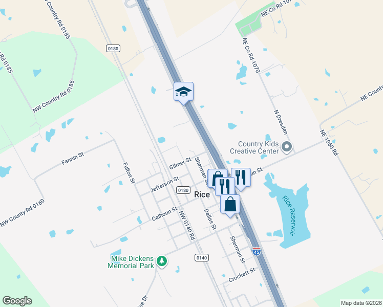 map of restaurants, bars, coffee shops, grocery stores, and more near 406 Sherman Street in Rice