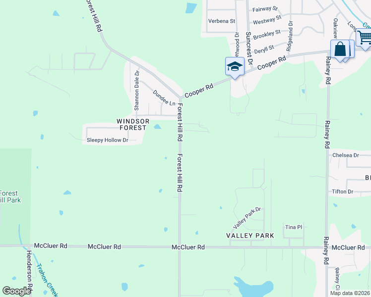 map of restaurants, bars, coffee shops, grocery stores, and more near 3606 Forest Hill Road in Jackson