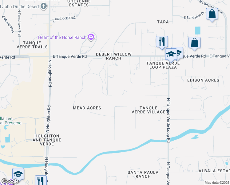 map of restaurants, bars, coffee shops, grocery stores, and more near 2000 North Kimberlee Road in Tucson