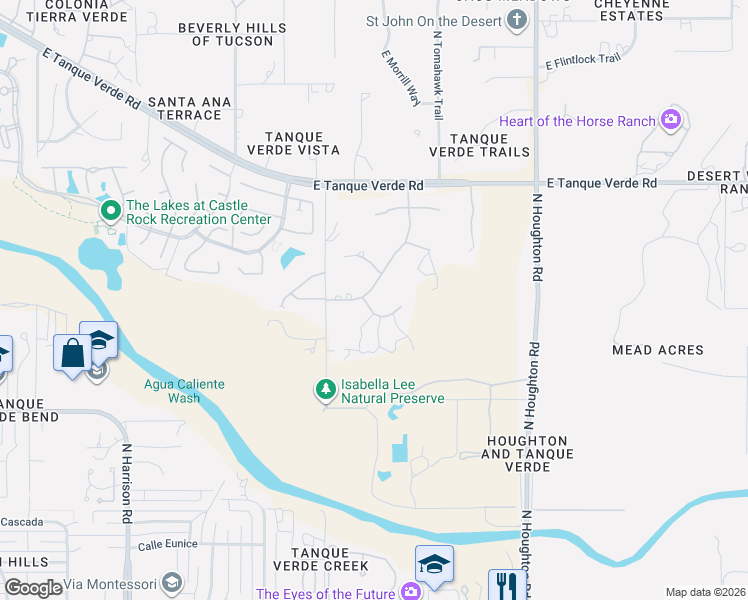 map of restaurants, bars, coffee shops, grocery stores, and more near 9991 East El Poso Trail in Tucson