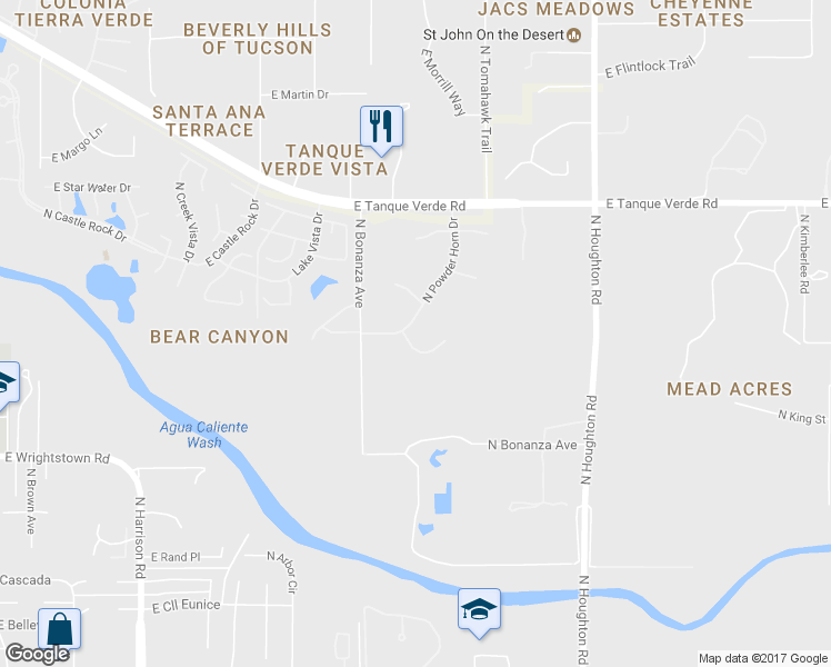 map of restaurants, bars, coffee shops, grocery stores, and more near 9991 East El Poso Trail in Tucson