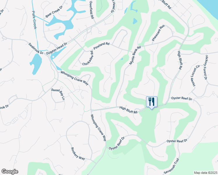map of restaurants, bars, coffee shops, grocery stores, and more near 37 Brown Thrasher Road in Hilton Head Island