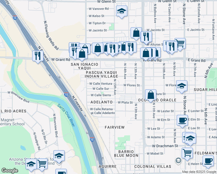 map of restaurants, bars, coffee shops, grocery stores, and more near 749 West Calle Ventura in Tucson