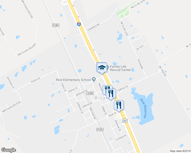 map of restaurants, bars, coffee shops, grocery stores, and more near 406 Sherman Street in Rice