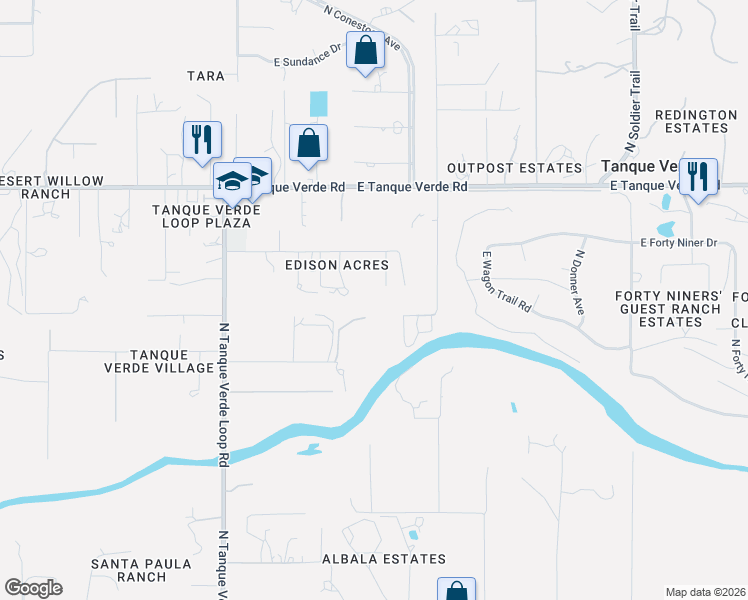 map of restaurants, bars, coffee shops, grocery stores, and more near 11370 East Edison Street in Tucson