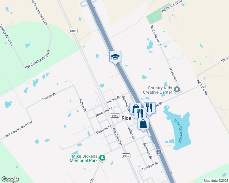 map of restaurants, bars, coffee shops, grocery stores, and more near 406 Sherman Street in Rice