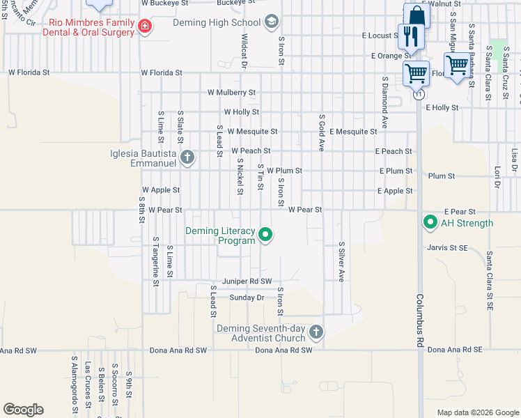 map of restaurants, bars, coffee shops, grocery stores, and more near 401 West Pear Street in Deming