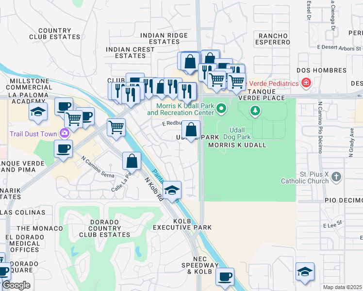 map of restaurants, bars, coffee shops, grocery stores, and more near 2078 North Cam Alicante in Tucson
