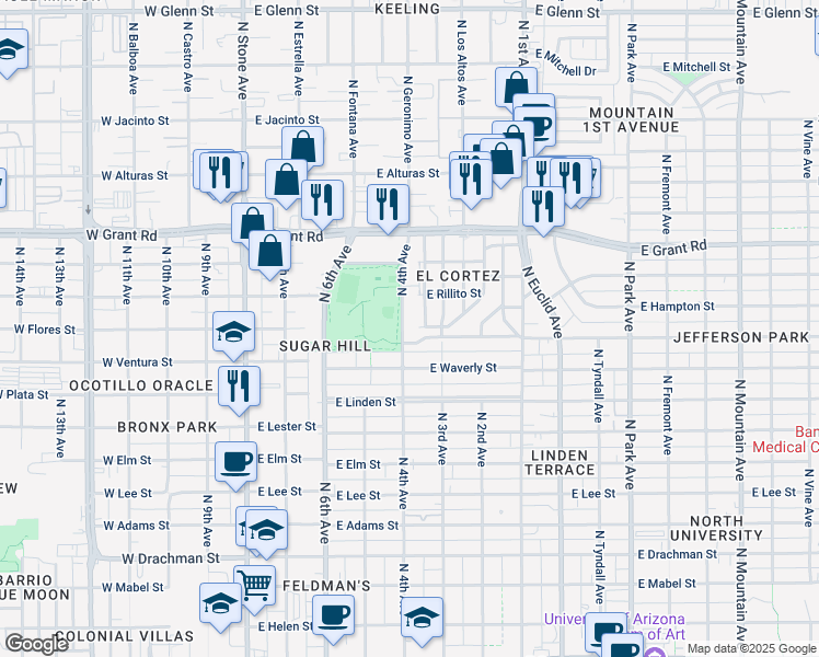 map of restaurants, bars, coffee shops, grocery stores, and more near 2108 N 4th Ave in Tucson