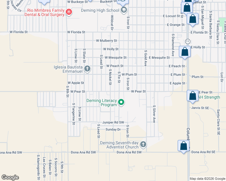 map of restaurants, bars, coffee shops, grocery stores, and more near 2200 South Nickel Street in Deming
