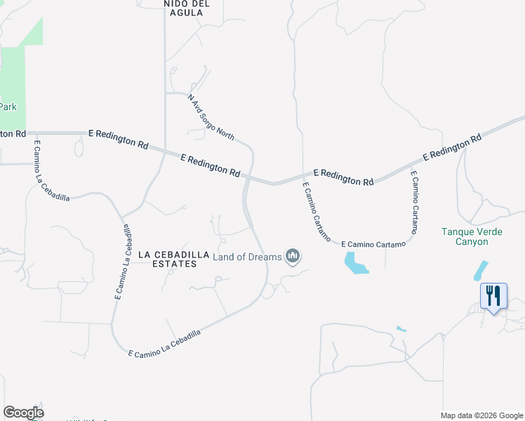 map of restaurants, bars, coffee shops, grocery stores, and more near 13670 East Camino La Cebadilla in Tucson