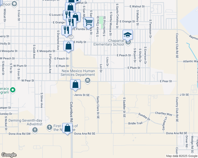 map of restaurants, bars, coffee shops, grocery stores, and more near 2116 Lori Drive in Deming