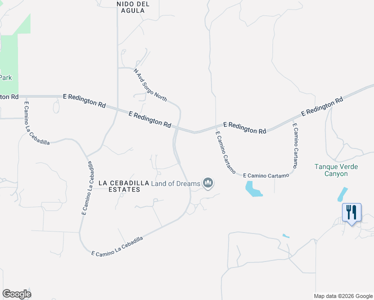 map of restaurants, bars, coffee shops, grocery stores, and more near 13670 East Camino La Cebadilla in Tucson