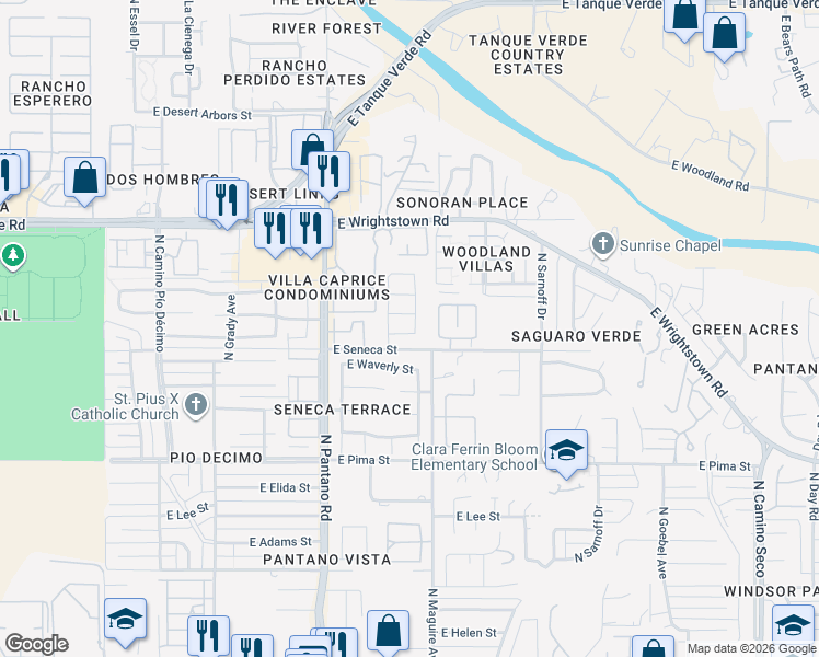 map of restaurants, bars, coffee shops, grocery stores, and more near 2020 North Hayden Drive in Tucson