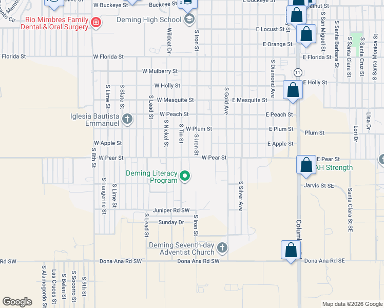 map of restaurants, bars, coffee shops, grocery stores, and more near 2117 South Iron Street in Deming