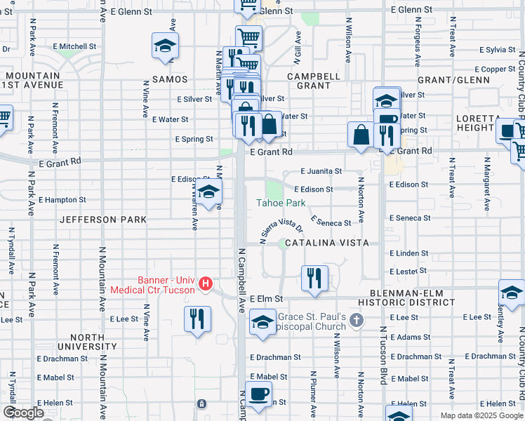 map of restaurants, bars, coffee shops, grocery stores, and more near 2000 East Hampton Street in Tucson