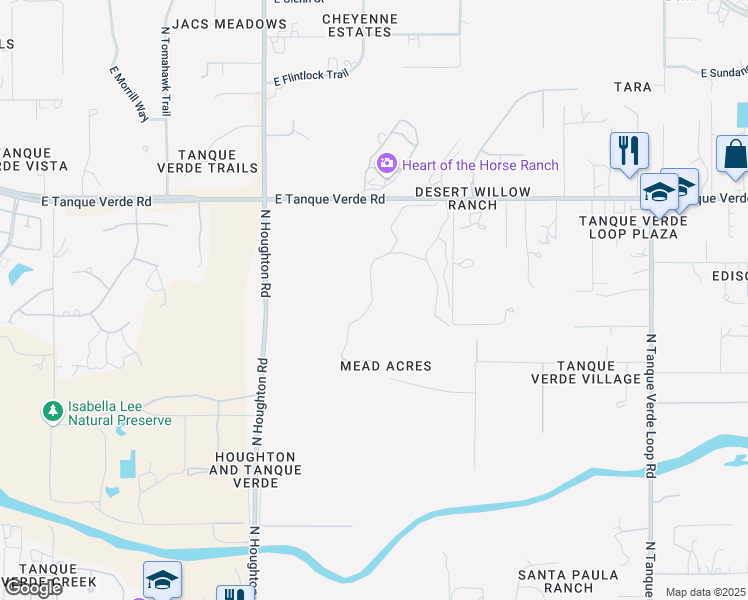 map of restaurants, bars, coffee shops, grocery stores, and more near 10502 East Tanque Verde Road in Tucson