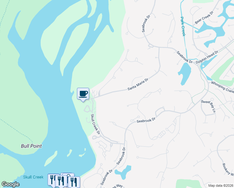 map of restaurants, bars, coffee shops, grocery stores, and more near 53 Santa Maria Drive in Hilton Head Island