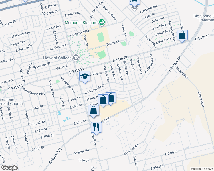 map of restaurants, bars, coffee shops, grocery stores, and more near 2003 Morrison Dr in Big Spring