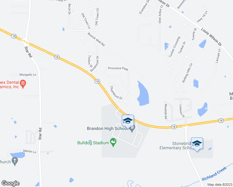 map of restaurants, bars, coffee shops, grocery stores, and more near 608 Chambord Drive in Brandon