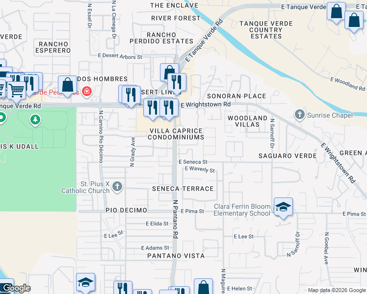 map of restaurants, bars, coffee shops, grocery stores, and more near 2050 North Pantano Road in Tucson