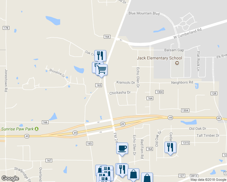 map of restaurants, bars, coffee shops, grocery stores, and more near 10842 Chickasha Drive in Tyler