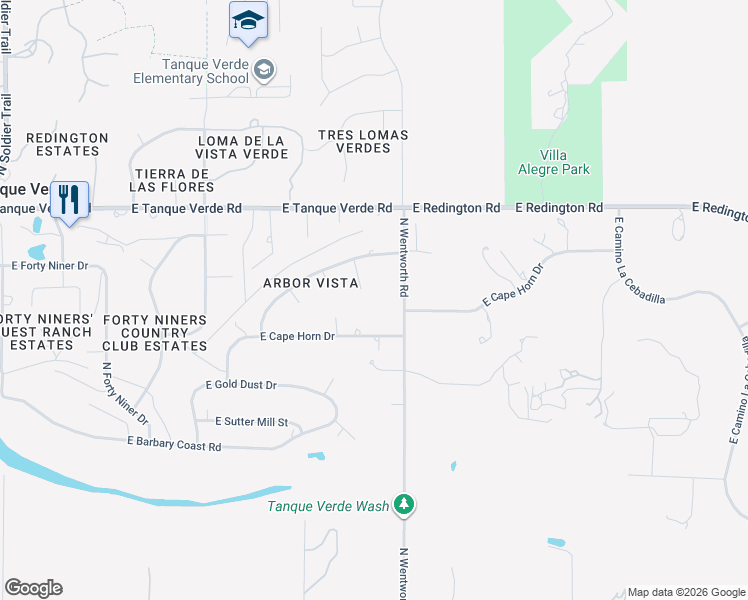 map of restaurants, bars, coffee shops, grocery stores, and more near 12541 East Cape Horn Drive in Tucson
