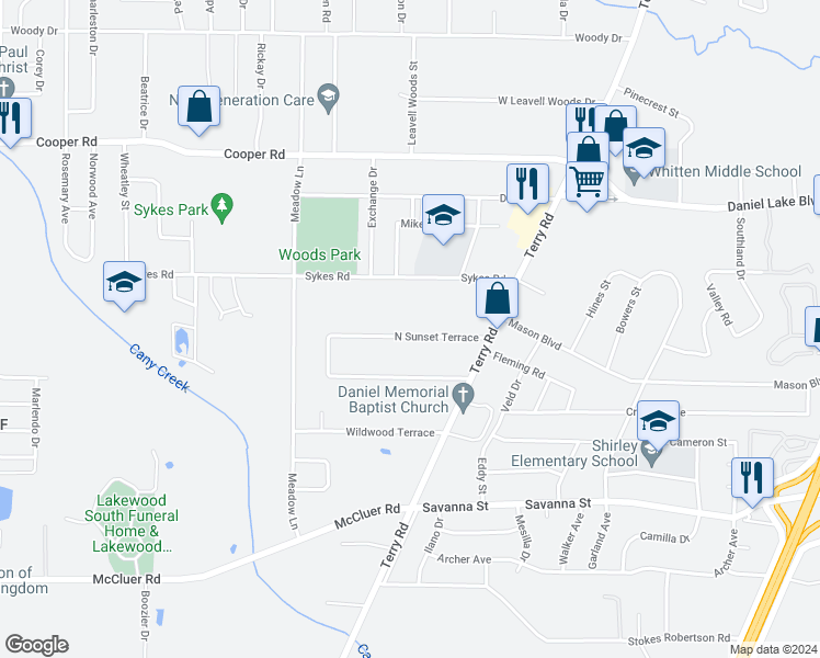 map of restaurants, bars, coffee shops, grocery stores, and more near 186 North Sunset Terrace in Jackson