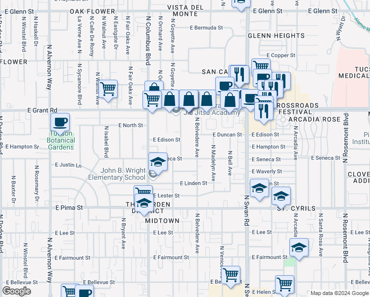 map of restaurants, bars, coffee shops, grocery stores, and more near 2210 North Ralph Avenue in Tucson