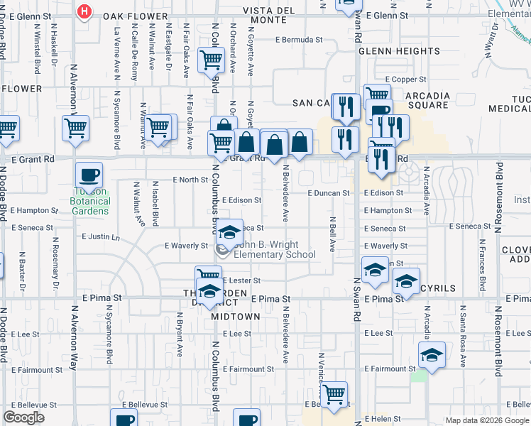 map of restaurants, bars, coffee shops, grocery stores, and more near 2210 North Ralph Avenue in Tucson