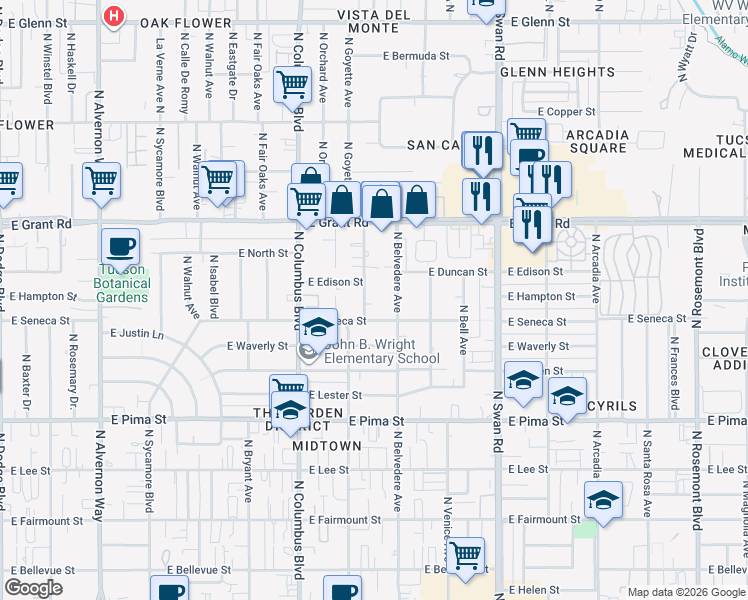 map of restaurants, bars, coffee shops, grocery stores, and more near 2210 North Ralph Avenue in Tucson