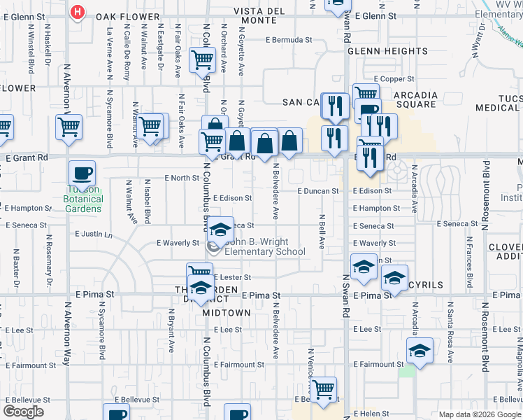 map of restaurants, bars, coffee shops, grocery stores, and more near 2210 North Ralph Avenue in Tucson