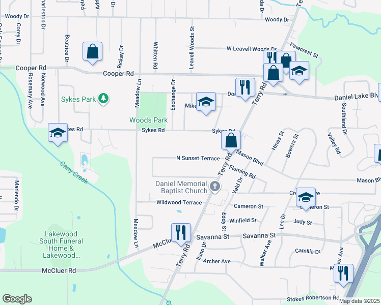 map of restaurants, bars, coffee shops, grocery stores, and more near 263 Sykes Road in Jackson