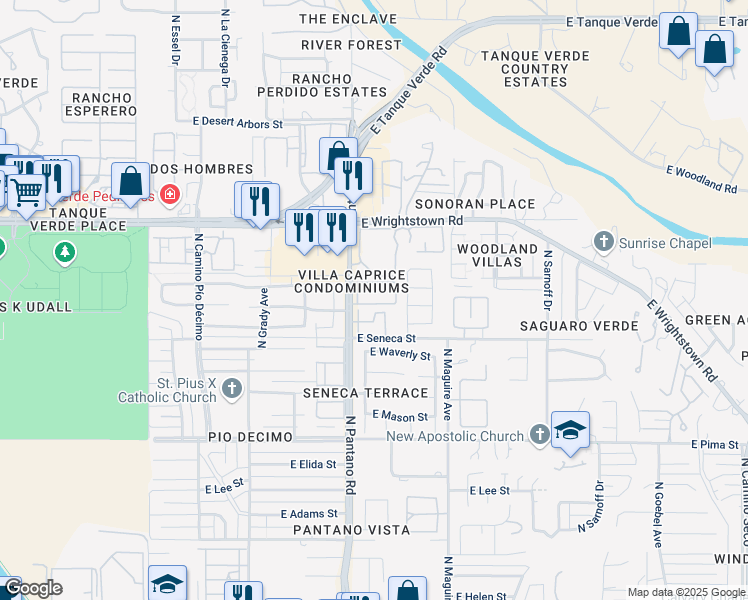 map of restaurants, bars, coffee shops, grocery stores, and more near 2160 North Pantano Road in Tucson