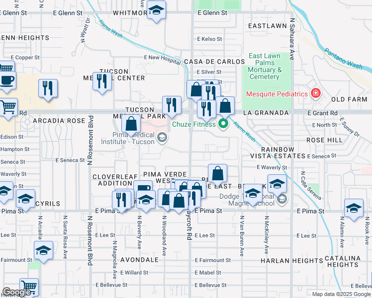 map of restaurants, bars, coffee shops, grocery stores, and more near 2249-2299 North Craycroft Road in Tucson