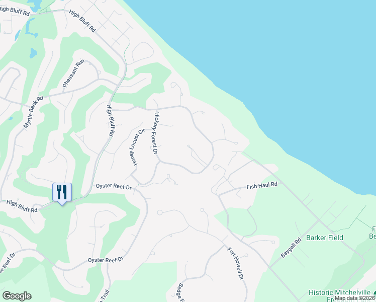 map of restaurants, bars, coffee shops, grocery stores, and more near 12 Hickory Knoll Place in Hilton Head Island