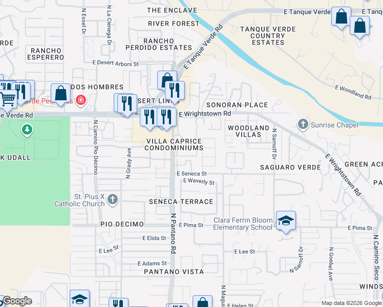 map of restaurants, bars, coffee shops, grocery stores, and more near 2185 North Jennifer Avenue in Tucson