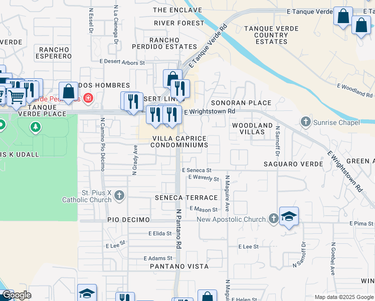 map of restaurants, bars, coffee shops, grocery stores, and more near 2160 North Pantano Road in Tucson