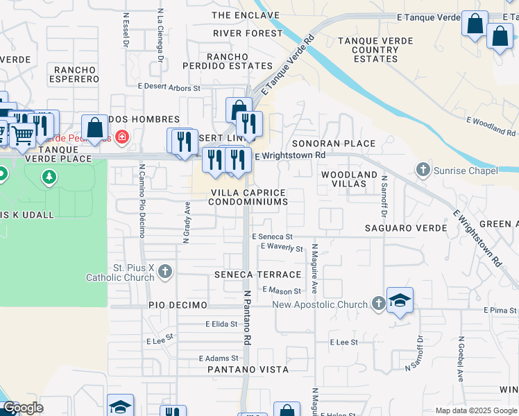 map of restaurants, bars, coffee shops, grocery stores, and more near 2166 North Pantano Road in Tucson