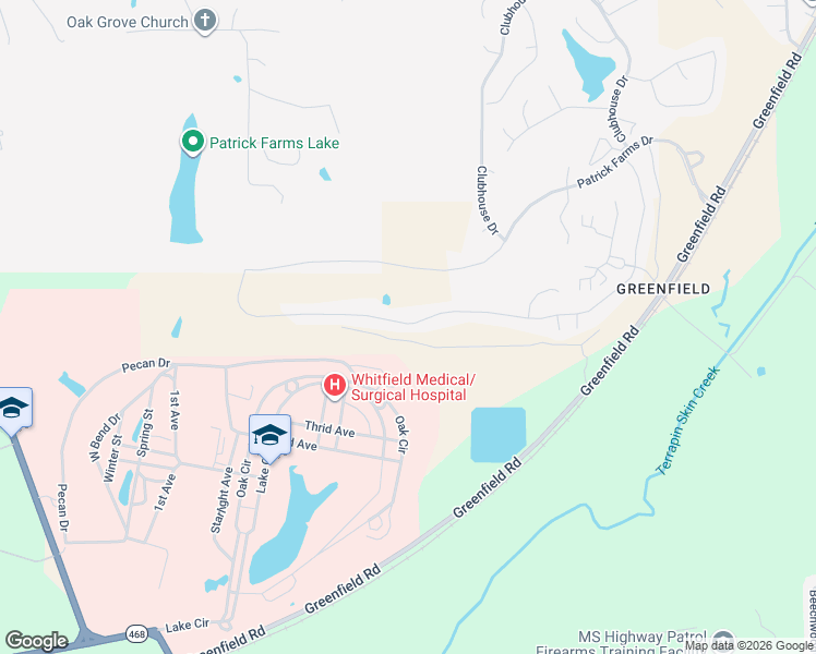 map of restaurants, bars, coffee shops, grocery stores, and more near 521 Patrick Farms Drive in Pearl