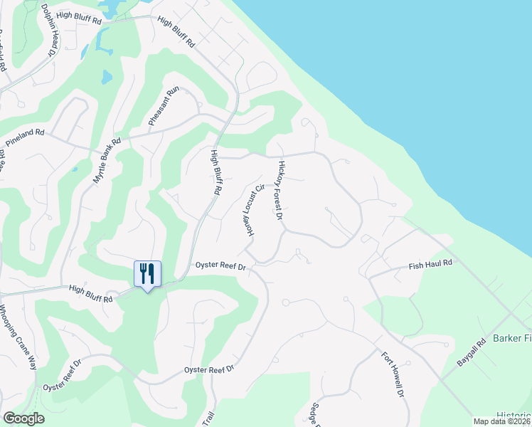 map of restaurants, bars, coffee shops, grocery stores, and more near 73 Hickory Forest Drive in Hilton Head Island