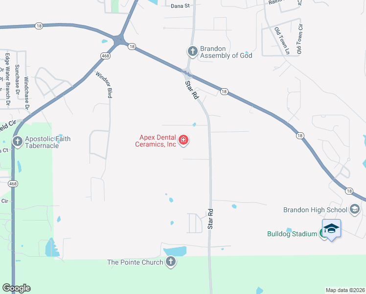 map of restaurants, bars, coffee shops, grocery stores, and more near 102 Morgans Lane in Brandon