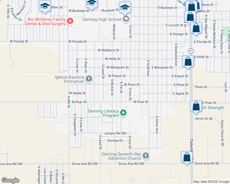 map of restaurants, bars, coffee shops, grocery stores, and more near 2000-2024 South Tin Street in Deming