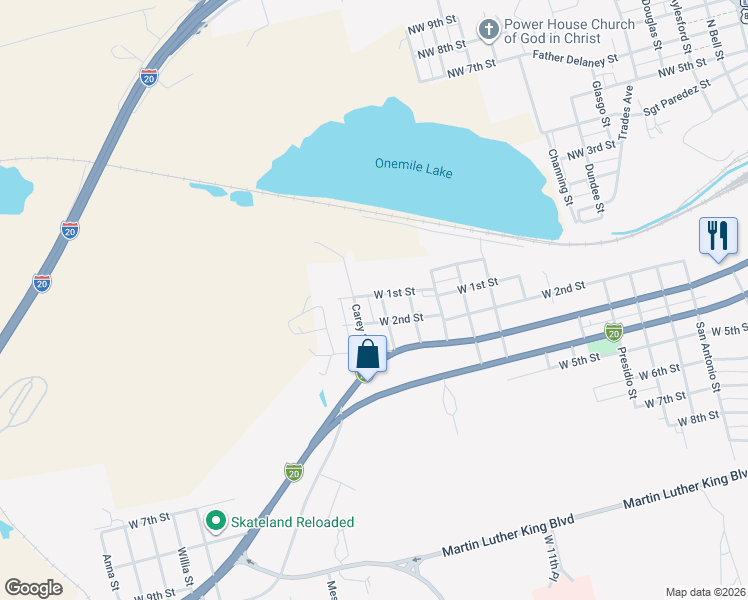 map of restaurants, bars, coffee shops, grocery stores, and more near 1900-1998 West 1st Street in Big Spring