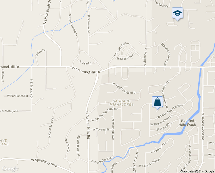 map of restaurants, bars, coffee shops, grocery stores, and more near 3221 West Royal Copeland Drive in Tucson