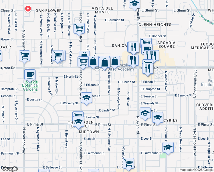 map of restaurants, bars, coffee shops, grocery stores, and more near 2210 North Ralph Avenue in Tucson