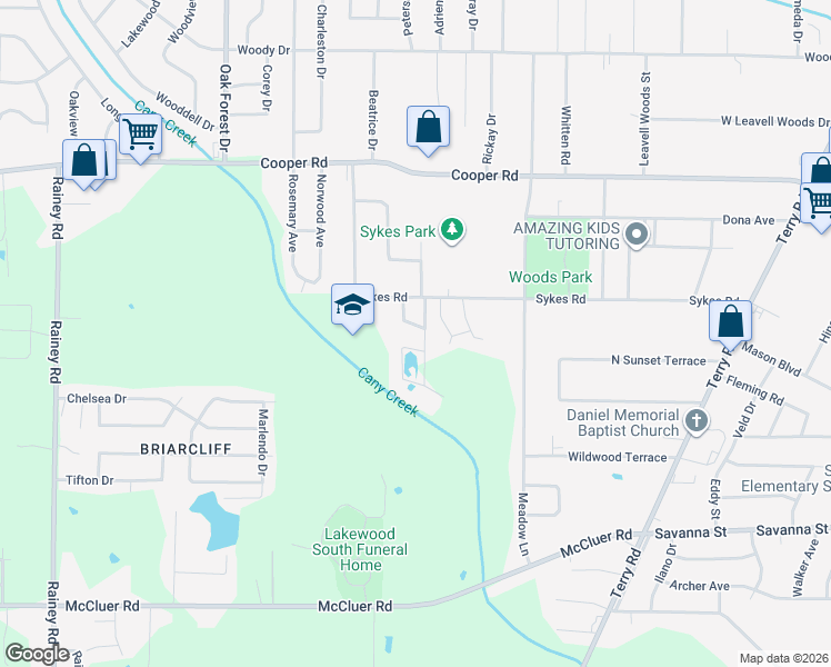map of restaurants, bars, coffee shops, grocery stores, and more near 3665 Sykes Park Drive in Jackson