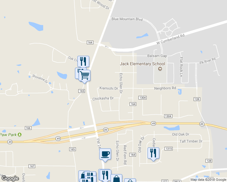 map of restaurants, bars, coffee shops, grocery stores, and more near 10695 Kiamichi Drive in Tyler