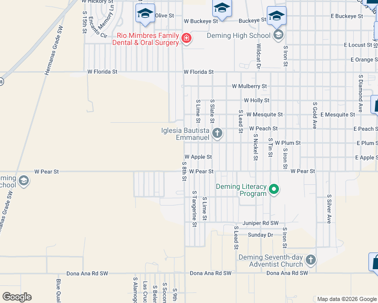 map of restaurants, bars, coffee shops, grocery stores, and more near 2000-2098 South Lime Street in Deming