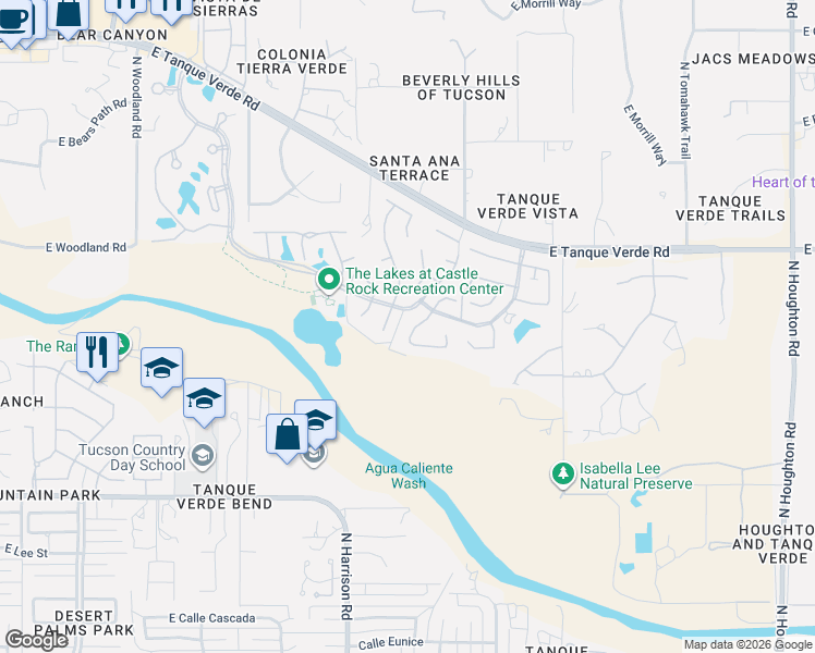 map of restaurants, bars, coffee shops, grocery stores, and more near 2145 North Split Rock Place in Tucson
